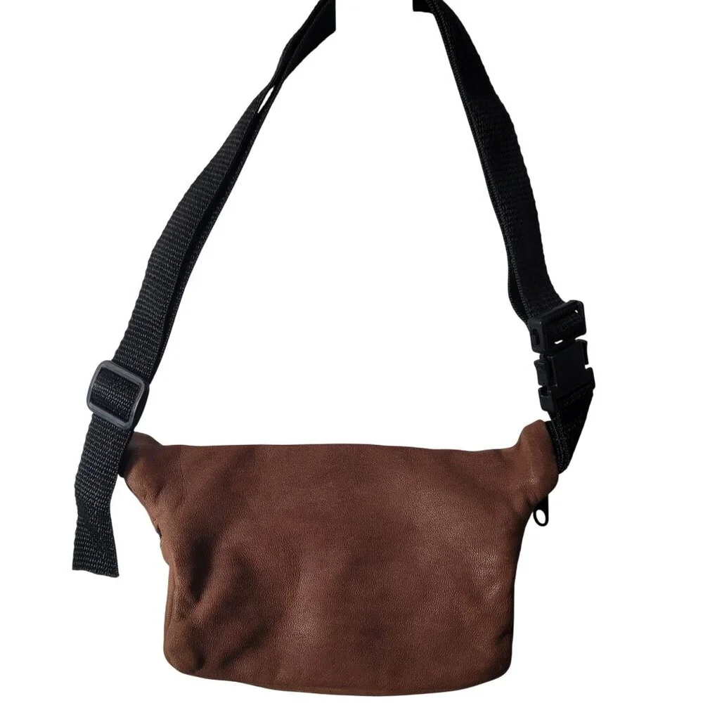AmeriBag Vintage Brown Leather Fanny Pack Adj Black Strap & Dual Zipper Compartm - Picture 3 of 10